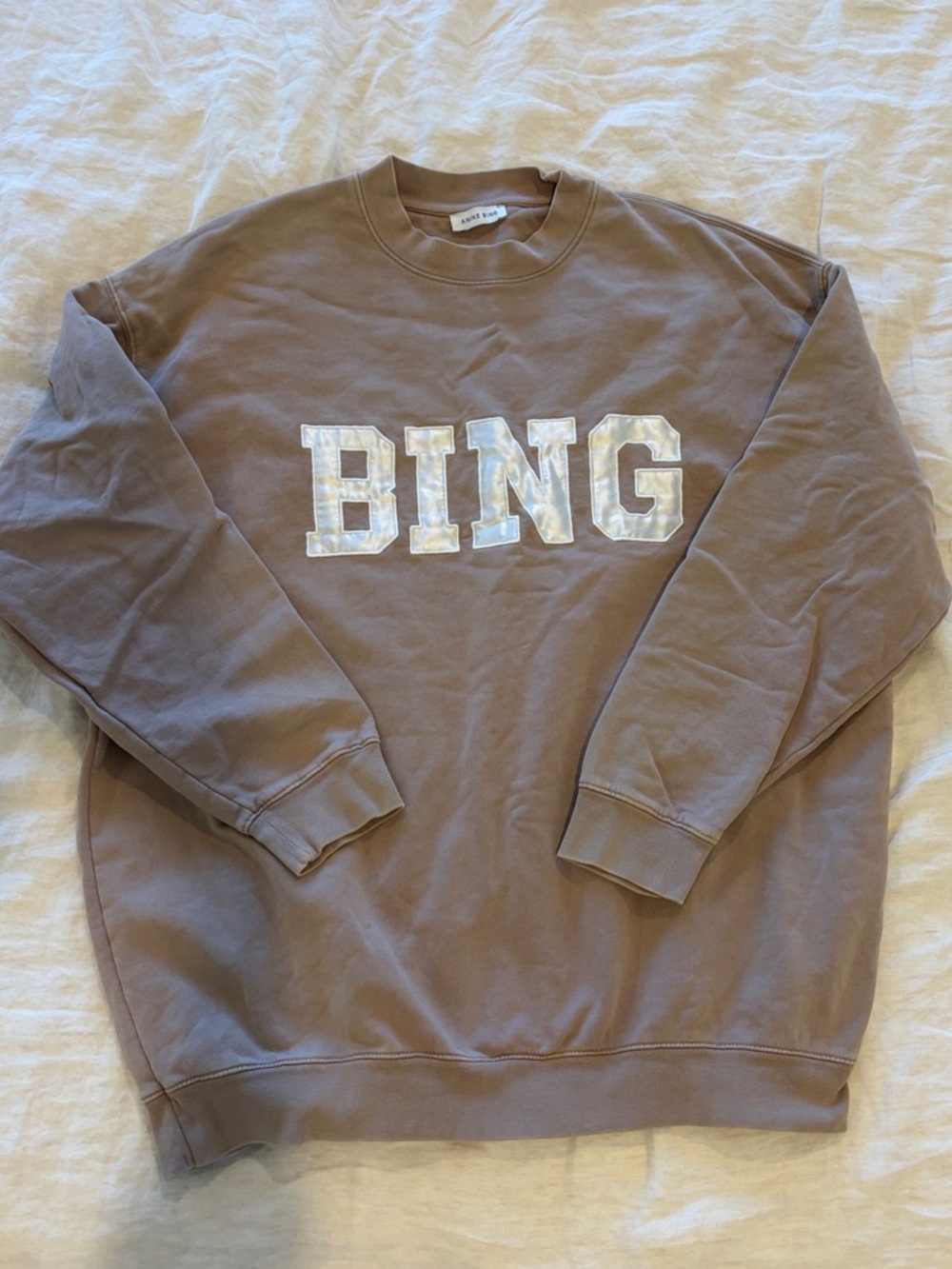 Anine Bing Taupe Crewneck Sweatshirt with Iridescent Logo - Picture 4 of 4